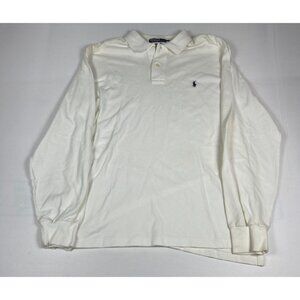 Polo Ralph Lauren Men Large White Long Sleeve Polo Shirt Blue Pony Logo Cotton